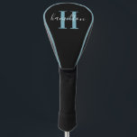 Couvre-club De Golf Nom du monogramme personnalisé bleu clair élégant<br><div class="desc">Le design élégant personnalisé de couverture de club de golf comprend un monogramme de serif classique personnalisé initial en bleu clair avec votre nom de famille / nom de famille dans script de calligraphie blanc moderne contre un arrière - plan noir. Le jeu de couleurs peut être customisé pour convenir...</div>