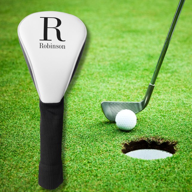 Couvre-club De Golf Nom élégant initial monogramme moderne noir (Créateur téléchargé)