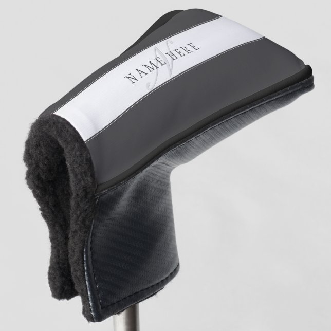 Couvre-club De Golf Nom élégant & monogramme | Gris foncé & clair  (Devant 3/4)
