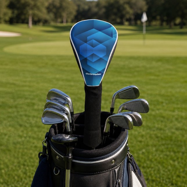 Couvre-club De Golf Nom Géométrique Bleu Moderne (Créateur téléchargé)