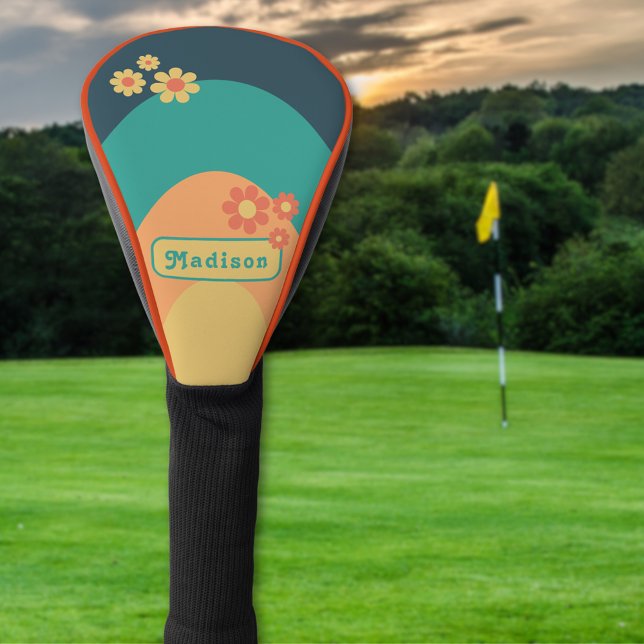 Couvre-club De Golf Nom Groovy Retro Arch (Groovy boho retro daisy arch custom name golf head cover)