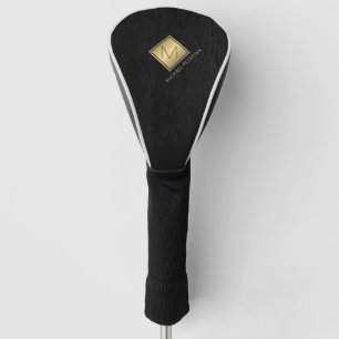 Couvre-club De Golf Nom initial du monogramme d'or noir personnalisé