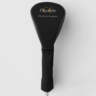 Couvre-club De Golf Nom initial du monogramme en or blanc noir