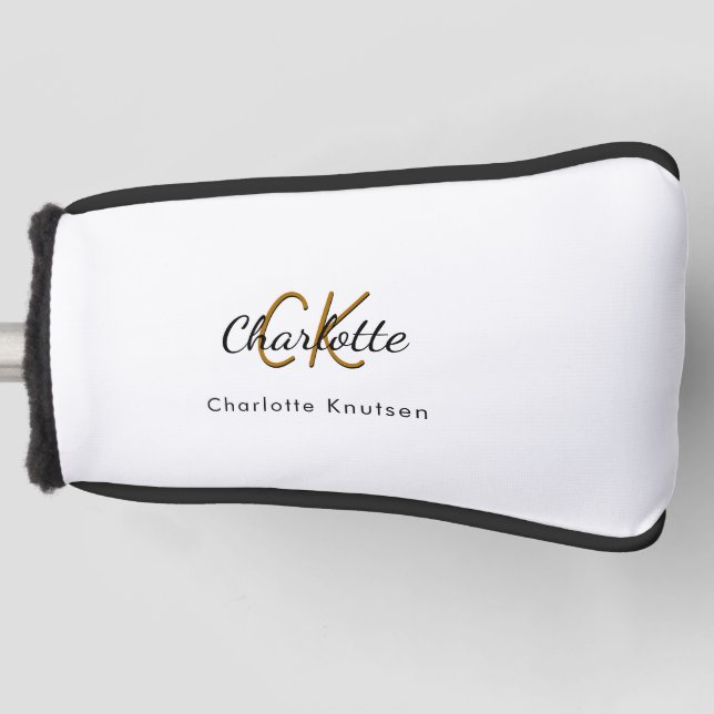 Couvre-club De Golf Nom initial du monogramme en or blanc noir (Devant)