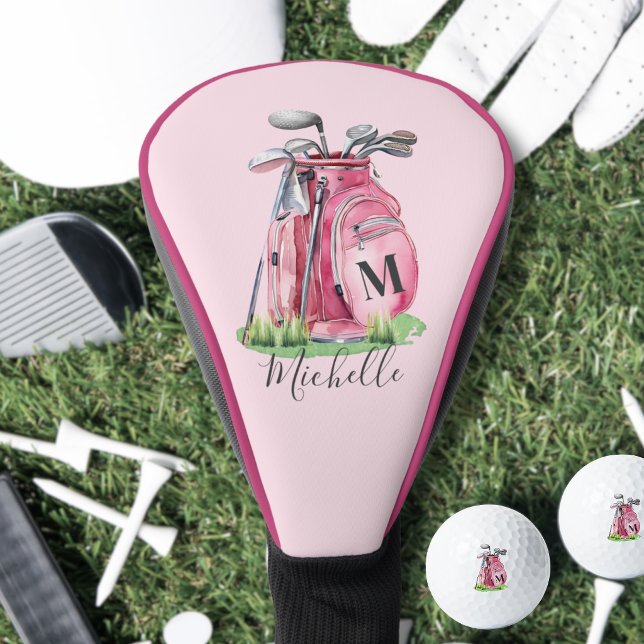 Couvre-club De Golf Nom initial Monogramme Rose Girly (Initial Name Pink Monogram Golf Head Cover )