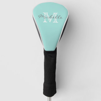 Couvre-club De Golf Nom minimal élégant et Monogram Aqua