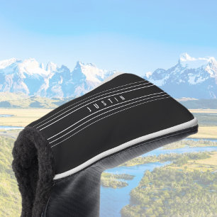 Couvre-club De Golf Nom modifiable et bandes géométriques   Noir et bl
