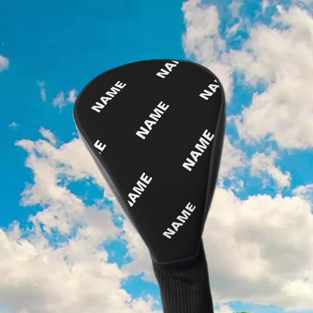Couvre-club De Golf Nom modifiable répété en gras | Blanc noir simple (Créateur téléchargé)