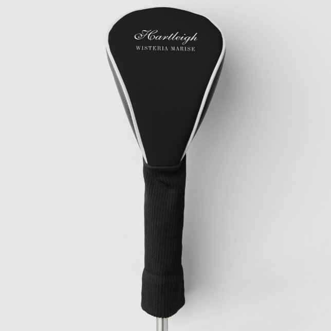 Couvre-club De Golf Nom Monogramme Noir Blanc Moderne (Devant)