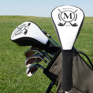Couvre-club De Golf Nom Noir Monogramme Sur La Couvercle De Tête Du C