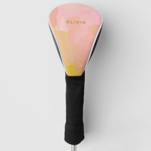 Couvre-club De Golf Nom personnalisé Abstrait rose jaune feminine