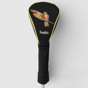 Couvre-club De Golf Nom personnalisé avec le perroquet macaw noir