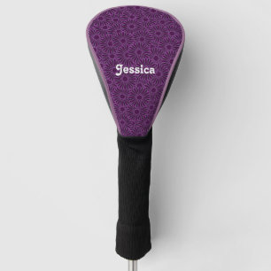 Couvre-club De Golf Nom personnalisé fleurs violettes sur noir