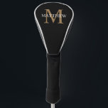 Couvre-club De Golf Nom personnalisé Monogramme noir<br><div class="desc">Créez votre propre couverture de tête de golf ronde noire personnalisée avec votre nom personnalisé et monogramme.</div>