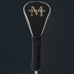 Couvre-club De Golf Nom personnalisé Monogramme noir<br><div class="desc">Créez votre propre couverture de tête de golf ronde noire personnalisée avec votre nom personnalisé et monogramme.</div>