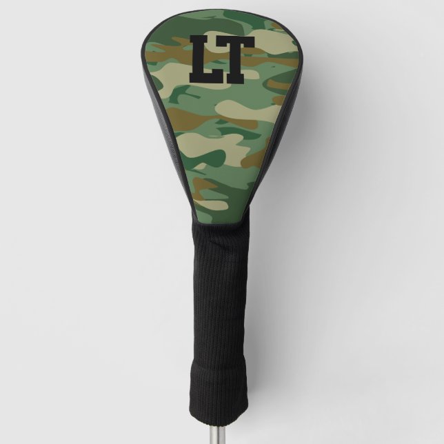 Couvre-club De Golf Nom personnalisé monogramme vert camo armée (Devant)