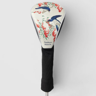 Couvre-club De Golf Nom personnalisé Oiseaux bleus du bloc de bois ja