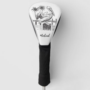 Couvre-club De Golf Nom Personnalisé Pélican Sur Un Post Palm Tree
