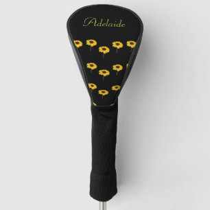 Couvre-club De Golf Nom personnalisé tournesols jaunes sur noir