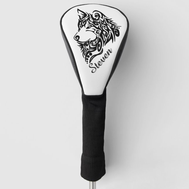 Couvre-club De Golf Nom personnel de loup tribal script (Devant)