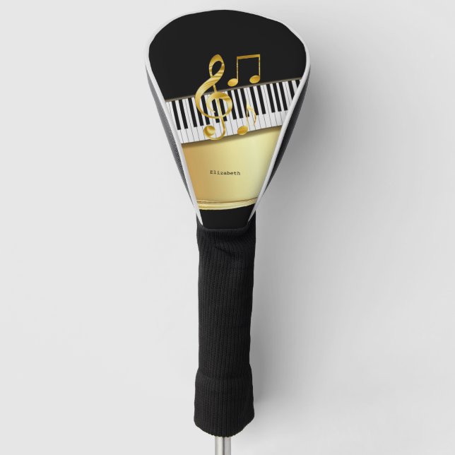 Couvre-club De Golf Notes de musique moderne Black Gold, Touches de pi (Devant)