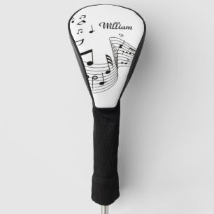 Couvre-club De Golf Notes musicales en blanc avec nom Golf Head Cover