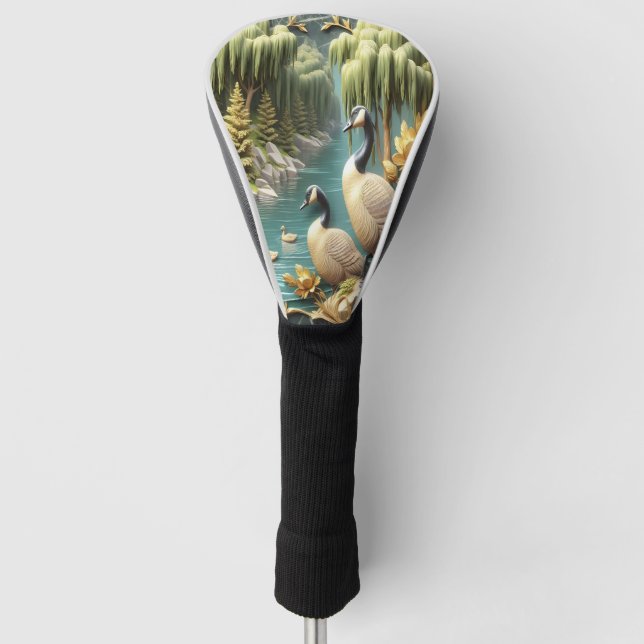 Couvre-club De Golf Oies du Canada au milieu des saules qui pleuvent (Devant)