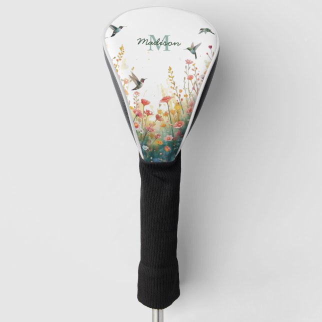 Couvre-club De Golf Oiseaux aquarelle printemps monogramme floral fleu (Devant)