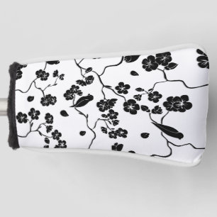 Couvre-club De Golf Oiseaux Motifs noirs et blancs sur les fleurs de c