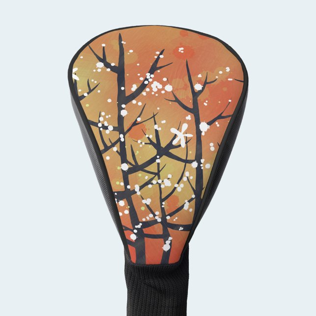 Couvre-club De Golf Orange Abstrait Brûlé Floral (Modern floral abstract blossom in burnt orange and white on a golf head cover)