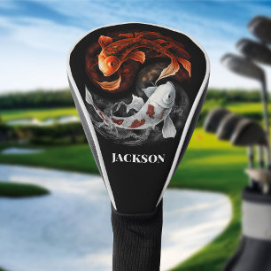 Couvre-club De Golf Orange Et Blanc Lucky Koi Fish Japon Art Personnal