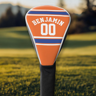 Couvre-club De Golf Orange et Blue Sports Jersey Stripes