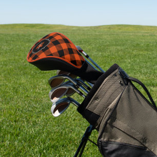 Couvre-club De Golf Orange et noir à carreaux Monogramme de nom