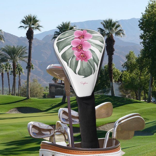 Couvre-club De Golf Orchidées roses chaudes Flore tropicale avec votre (Créateur téléchargé)