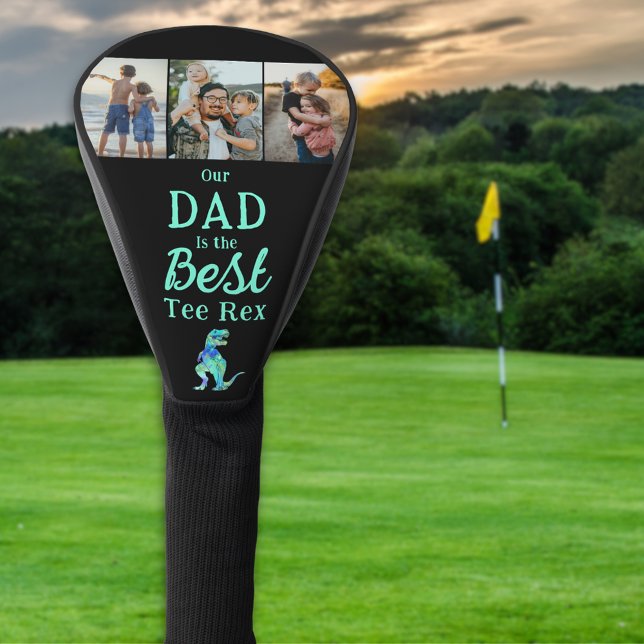 Couvre-club De Golf Our Dad is The Best Tee Rex 3 Photo Collage (Our dad is the best tee Rex personalized 3 photo collage golf head cover Funny dinosaur kids gift)
