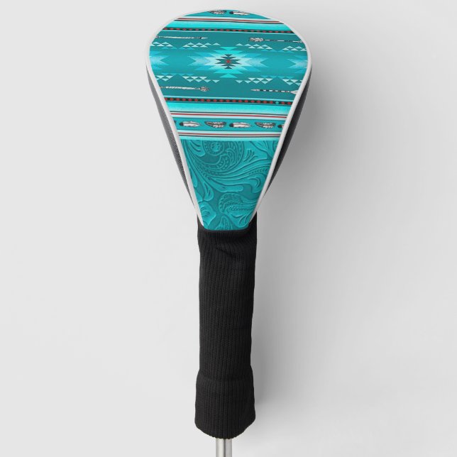 Couvre-club De Golf Outil en cuir Turquoise Tribal Navajo (Devant)