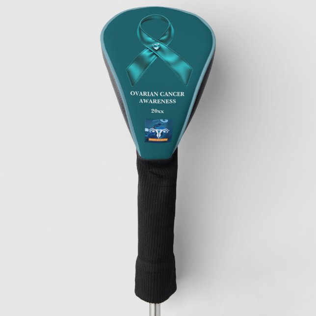 Couvre-club De Golf Ovarian cancer awareness teal ribbon DIY (Devant)