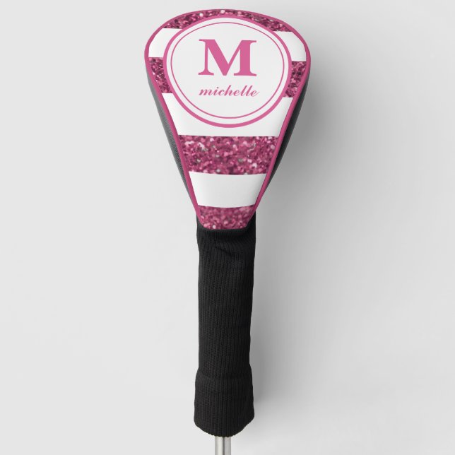 Couvre-club De Golf Paillette rose | Golf | monogramme de NOM personna (Devant)