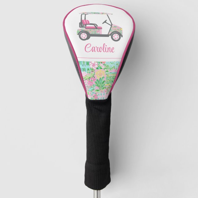 Couvre-club De Golf Panier de golf Pink & Green Palm Beach personnalis (Devant)