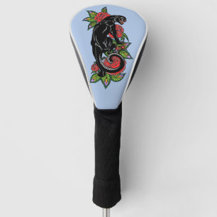 Couvre-club De Golf Panthère noire et roses en fleurs