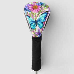 Couvre-club De Golf Papillon bleu dans un champ de fleurs
