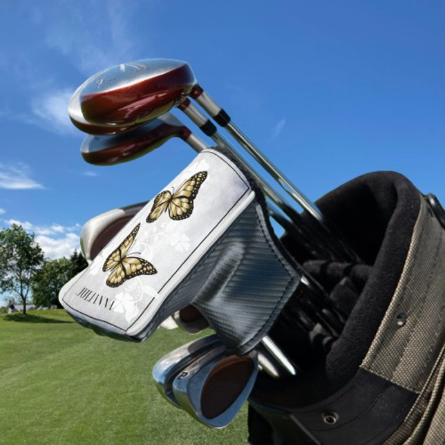 Couvre-club De Golf Papillon d'or Floral Golf Head Cover (Gold Butterfly Floral Personalized Golf Head Cover)