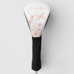 Couvre-club De Golf Papillon Fleur Sauvage Rose Aquarelle Nom