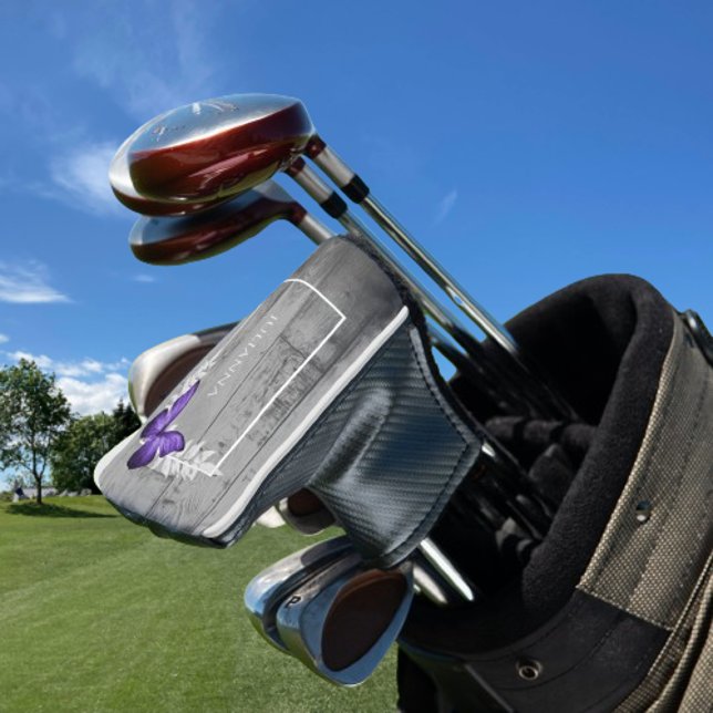 Couvre-club De Golf Papillon pourpre Couvercle de tête de golf rustiqu (Purple Butterfly Rustic Golf Head Cover)