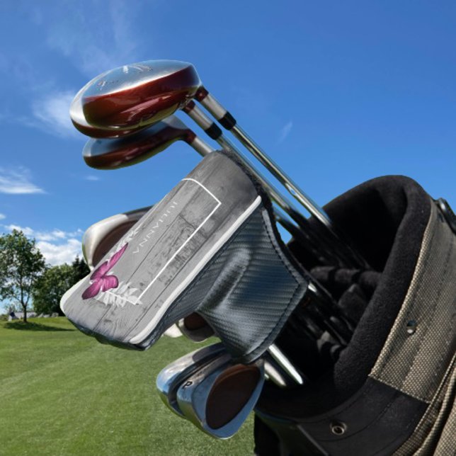 Couvre-club De Golf Papillon rose Grotte de golf rustique (Pink Butterfly Rustic Personalized Golf Head Cover)