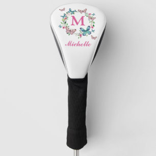 Couvre-club De Golf Papillons assez floraux de guirlande de monogramme
