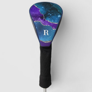 Couvre-club De Golf Parties scintillant bleu violet et argent Monogram