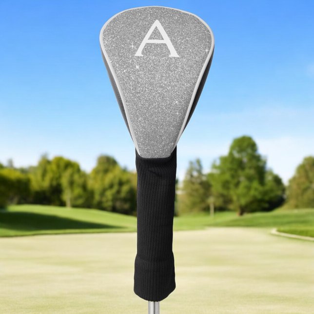 Couvre-club De Golf Parties scintillant d'argent et nom du monogramme  (Créateur téléchargé)