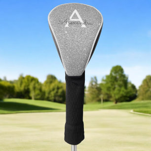 Couvre-club De Golf Parties scintillant d'argent et nom du monogramme