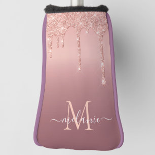 Couvre-club De Golf Parties scintillant rose or Votre lettre Nom Golf